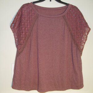 Womens Shein Curve Plus 2XL Pink Blush Solid Shirt Blouse Top Crochet Trim